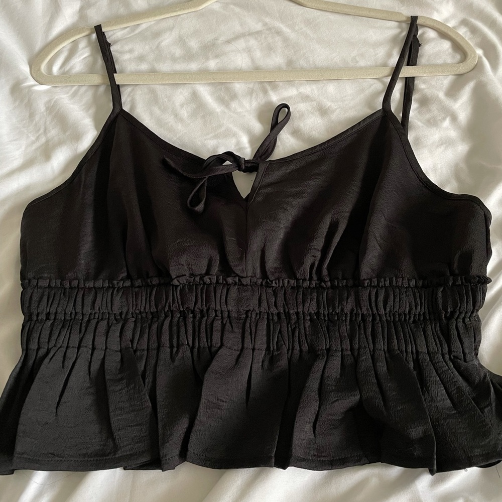 Cropped black silk dress tank